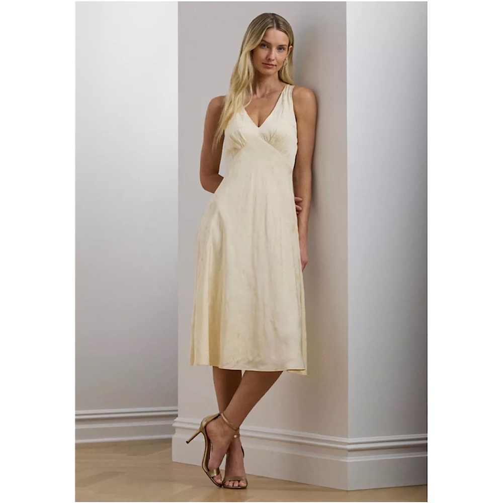 Lauren Ralph Lauren Floral Jacquard Sleeveless Dress Ivory Beige 4